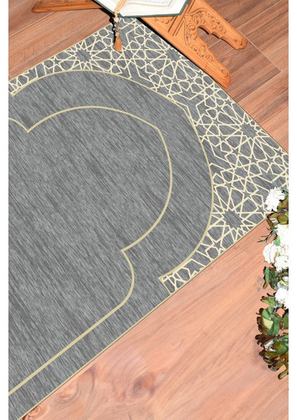 Dijital Baskılı Yıkanabilir Motifli Namazlık Seccade 70X130 Cm, Seccade-15-Gri,