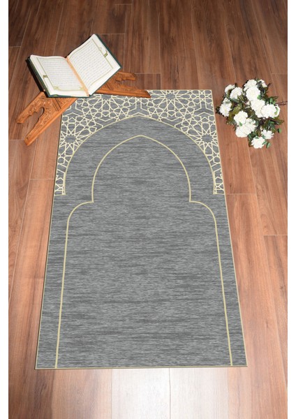 Dijital Baskılı Yıkanabilir Motifli Namazlık Seccade 70X130 Cm, Seccade-15-Gri,