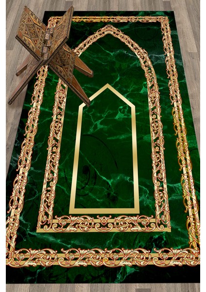 Dijital Baskılı Kaymaz Taban Yıkanabilir Modern Namazlık Seccade 70X130, Seccade-21-Yeşil,