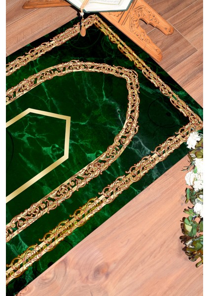 Dijital Baskılı Kaymaz Taban Yıkanabilir Modern Namazlık Seccade 70X130, Seccade-21-Yeşil,