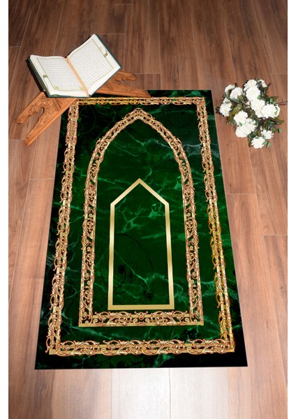 Dijital Baskılı Kaymaz Taban Yıkanabilir Modern Namazlık Seccade 70X130, Seccade-21-Yeşil,