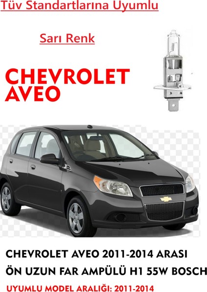 Chevrolet Aveo 2011-2014 Uyumlu Arası Ön Uzun Far Ampülü Sarı 55W