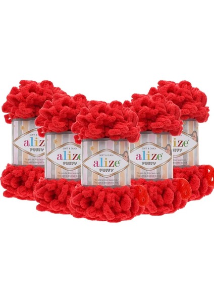Puffy El Örgü Ipliği 5'li Paket Kırmızı 56