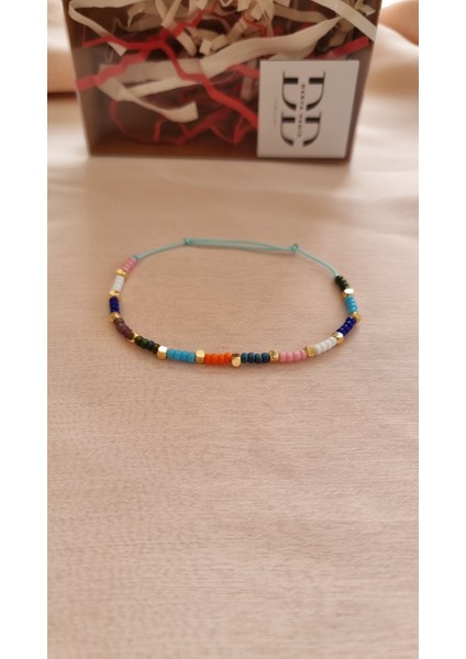 Küp Altın Kaplama Detaylı Renkli Miyuki Boncuk Halhal