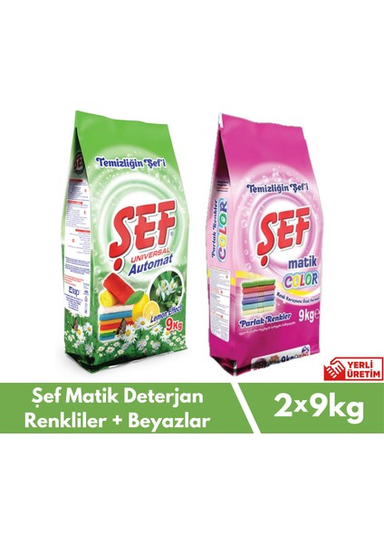 Matik Toz Çamaşır Deterjanı 9 kg - 2 Li Paket (Renkliler + Beyazlar)