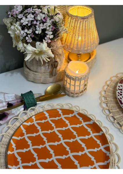 Tealight LED Sütun Rattan Mum Pilli Handmade