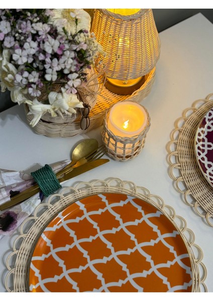 Tealight LED Sütun Rattan Mum Pilli Handmade