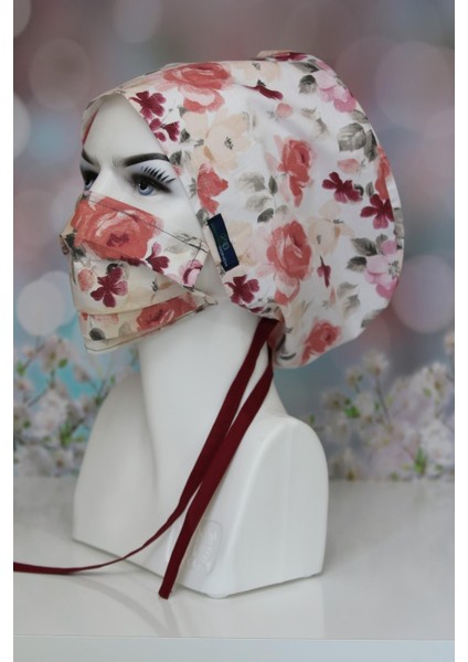 Tesettür Suluboya Güller Cerrahi Bone Maske Takım Geniş Kesim