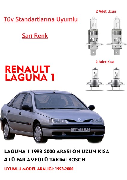 Laguna 1 1993 Model Ön Uzun-Kısa 4 Lü Far Ampülü Takımı