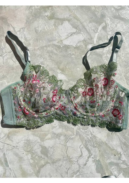 Şeffaf Yeşil Çiçekli Bralet Sütyen Takım fiyatları