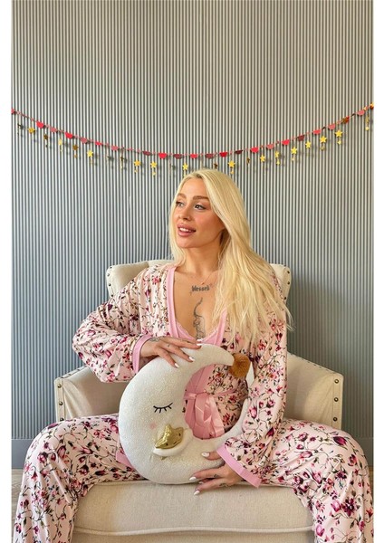 Açık Pembe Flore Exclusive Örme Sabahlıklı Kadın Pijama Takımı