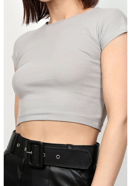 Kadın Kolu Bedende LYC Crop Gri - 24513