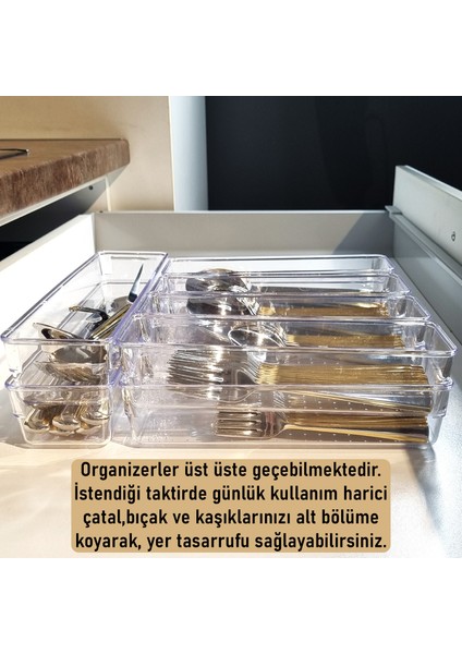 Color House 12'li Set Modüler Kaşıklık Mutfak Çekmece Içi Modüler Şeffaf Clear Moduler Organizer