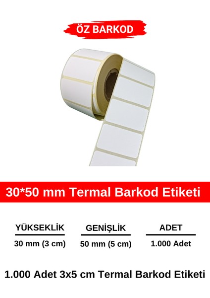 30*50 mm Barkod Etiketi - 1000 Adet Termal Etiket