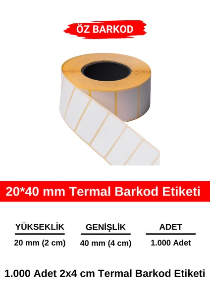 20*40 mm Barkod Etiketi - 1000 Adet Termal Etiket