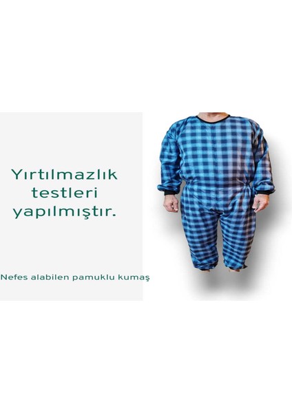 Uzun Kollu,ribanalı Demans Tulumu Hasta Bakım Kıyafet Terletmez Ekose Kumaş %100 Pamuk modelleri