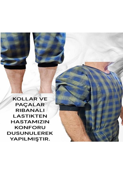 Kısa Kol Ribanalı Demans Tulumu Hasta Bakım Kıyafet Terletmez Ekose Kumaş %100 Pamuk modelleri