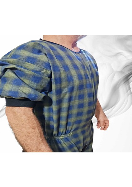 Kısa Kol Ribanalı Demans Tulumu Hasta Bakım Kıyafet Terletmez Ekose Kumaş %100 Pamuk indirimleri