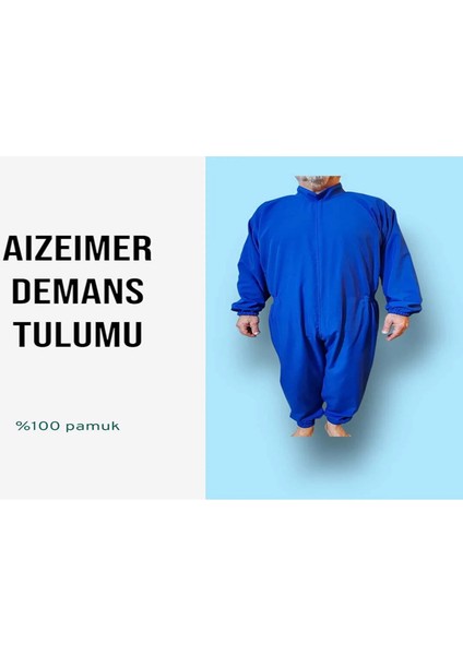 Uzun Kol Demans Tulumu Hasta Bakım Kıyafet Terletmez %100 Pamuklu Kumaş - Mavi