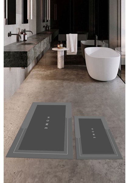 Dijital Baskılı Yıkanabilir Home Yazılı Ikili Banyo Paspası, Klozet-3-Gri, fiyatları