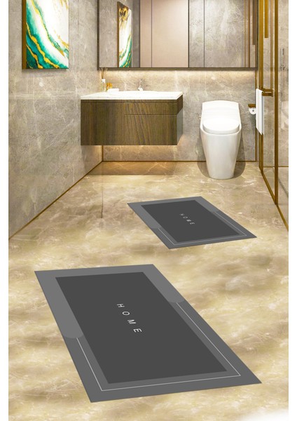Dijital Baskılı Yıkanabilir Home Yazılı Ikili Banyo Paspası, Klozet-3-Gri, modelleri