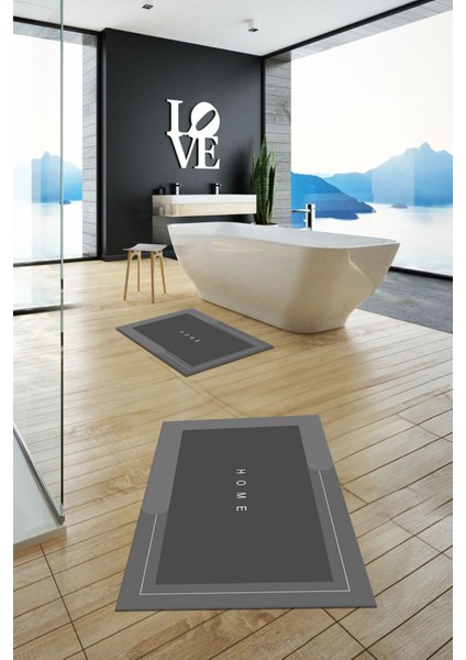 Dijital Baskılı Yıkanabilir Home Yazılı Ikili Banyo Paspası, Klozet-3-Gri, fırsatları
