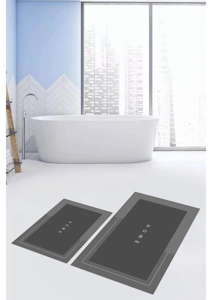 Dijital Baskılı Yıkanabilir Home Yazılı Ikili Banyo Paspası, Klozet-3-Gri, indirimleri