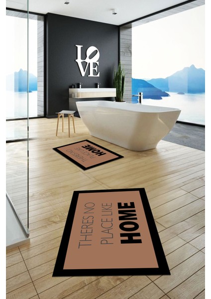 Dijital Baskılı Yıkanabilir Home Yazılı Ikili Banyo Halısı Paspas, Klozet-13-Kahve, fiyatları