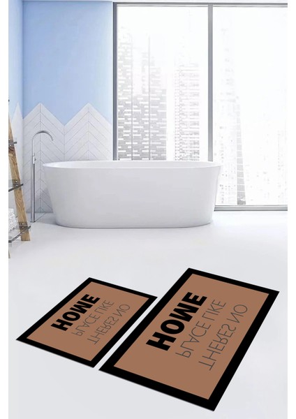 Dijital Baskılı Yıkanabilir Home Yazılı Ikili Banyo Halısı Paspas, Klozet-13-Kahve, modelleri