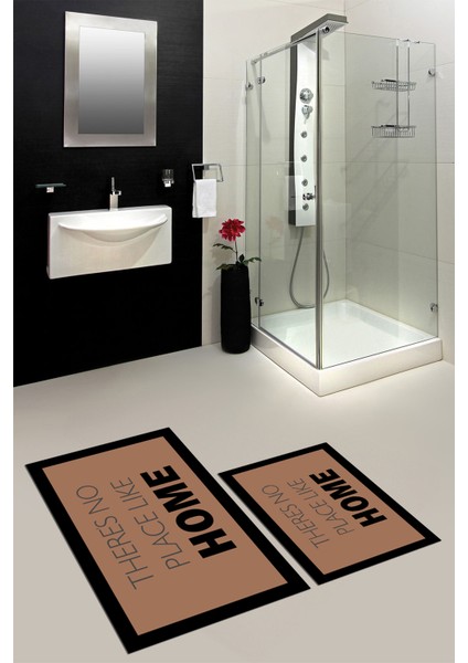 Dijital Baskılı Yıkanabilir Home Yazılı Ikili Banyo Halısı Paspas, Klozet-13-Kahve, fırsatları