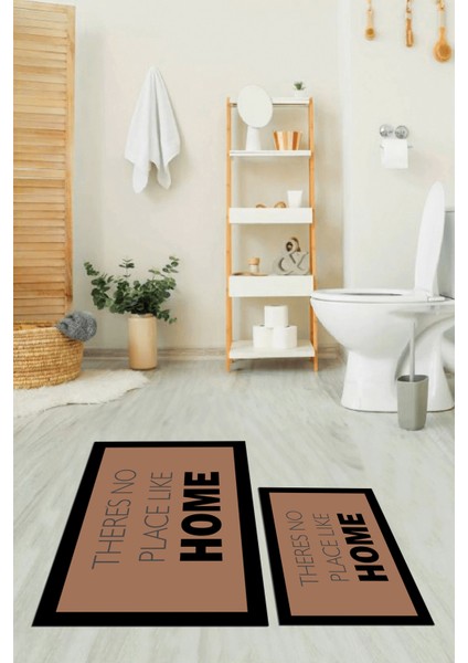 Dijital Baskılı Yıkanabilir Home Yazılı Ikili Banyo Halısı Paspas, Klozet-13-Kahve, indirimleri