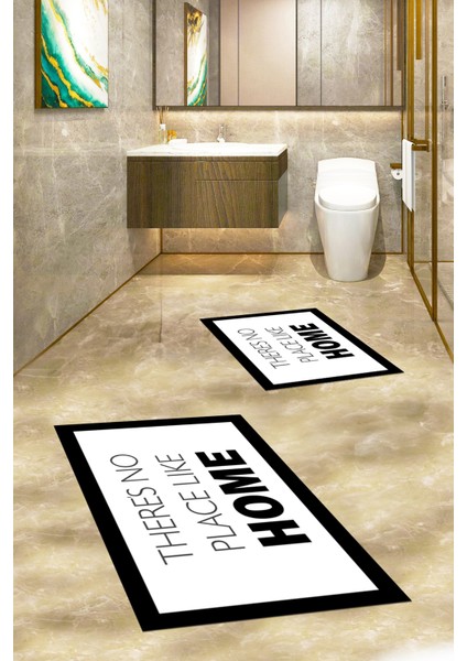 Dijital Baskılı Yıkanabilir Home Yazılı Ikili Banyo Halısı Paspas, Klozet-13-Beyaz,