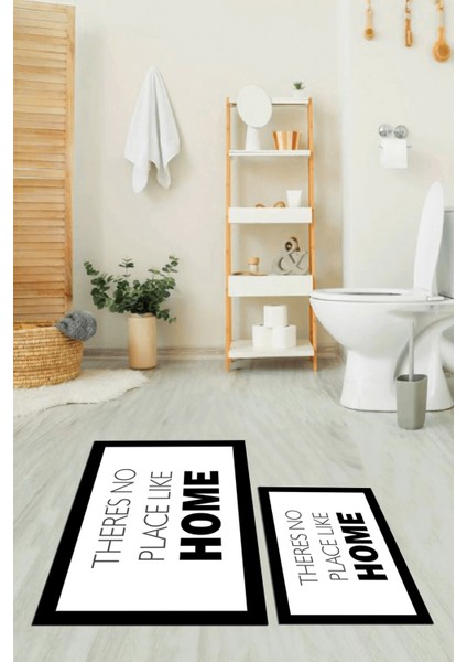 Dijital Baskılı Yıkanabilir Home Yazılı Ikili Banyo Halısı Paspas, Klozet-13-Beyaz, indirimleri