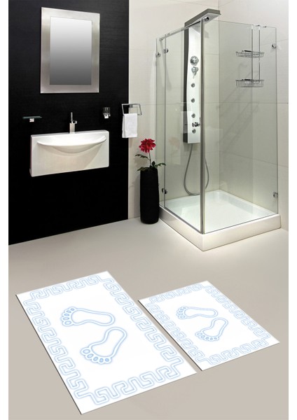 Dijital Baskılı Yıkanabilir Çerçeveli Ayak Izi Desenli Ikili Banyo Halısı, Klozet-18-Beyaz, fırsatları