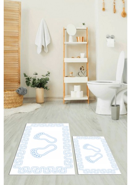 Dijital Baskılı Yıkanabilir Çerçeveli Ayak Izi Desenli Ikili Banyo Halısı, Klozet-18-Beyaz, indirimleri