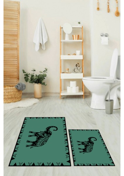 Dijital Baskılı Yıkanabilir Fil Desenli Ikili Banyo Halısı Paspas, Klozet-32-Yeşil, fiyatları