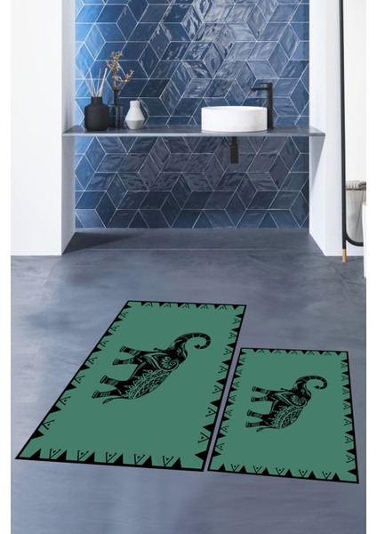 Dijital Baskılı Yıkanabilir Fil Desenli Ikili Banyo Halısı Paspas, Klozet-32-Yeşil, fırsatları