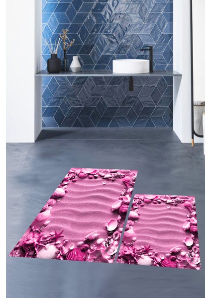 3d Dijital Baskılı Yıkanabilir Modern Desenli Ikili Banyo Halısı Paspas, Klozet-47-Pembe, fiyatları