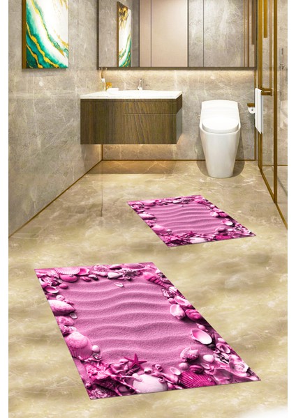3d Dijital Baskılı Yıkanabilir Modern Desenli Ikili Banyo Halısı Paspas, Klozet-47-Pembe, fırsatları