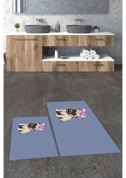 Dijital Baskılı Yıkanabilir Sevimli Köpek Ikili Banyo Halısı Paspas, Klozet-38-Mavi, fiyatları