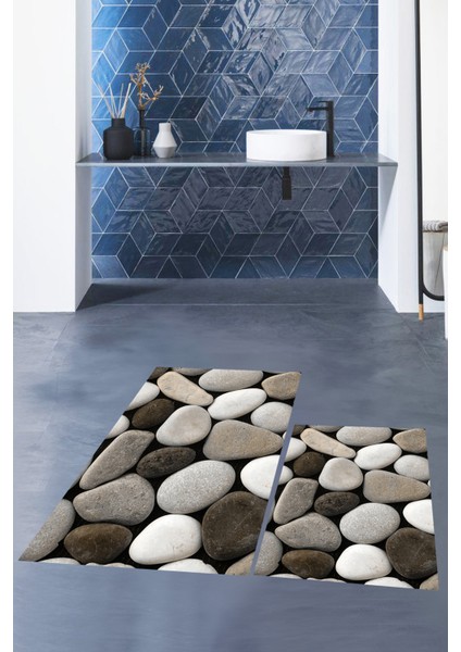 3d Renkli Taş Desenli Yıkanabilir Kolay Silinir Ikili Banyo Halısı Paspas, Klozet-46-Kahve, fiyatları