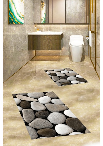 3d Renkli Taş Desenli Yıkanabilir Kolay Silinir Ikili Banyo Halısı Paspas, Klozet-46-Kahve, fırsatları