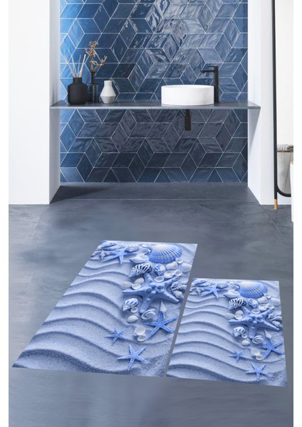 3d Dijital Baskılı Yıkanabilir Modern Ikili Banyo Halısı Paspas, Klozet-48-Mavi, fiyatları