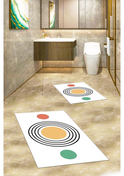 Dijital Baskılı Yıkanabilir Modern Ikili Banyo Halısı Paspas, Klozet-49-Beyaz,