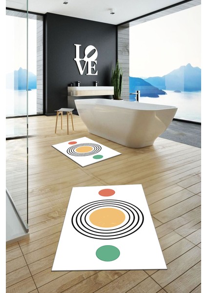 Dijital Baskılı Yıkanabilir Modern Ikili Banyo Halısı Paspas, Klozet-49-Beyaz,