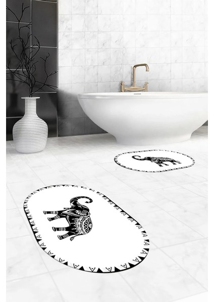 Dijital Baskılı Yıkanabilir Fil Desenli Ikili Banyo Halısı Paspas Oval, Klozet-32-Beyaz, fiyatları