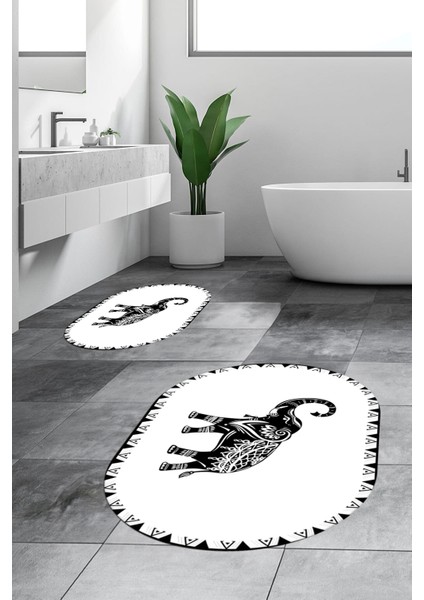 Dijital Baskılı Yıkanabilir Fil Desenli Ikili Banyo Halısı Paspas Oval, Klozet-32-Beyaz, fırsatları