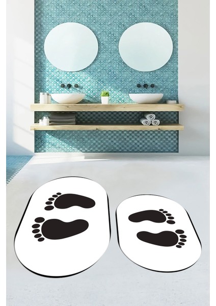 Dijital Baskılı Yıkanabilir Sade Ayak Izi Desenli Ikili Oval Banyo Halısı, Klozet-21-Beyaz, fiyatları