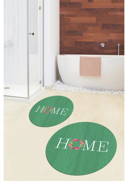 Dijital Baskılı Yıkanabilir Çiçekli Home Yazılı Ikili Yuvarlak Banyo Halısı Paspas, Klozet-12-Yeşil, fiyatları