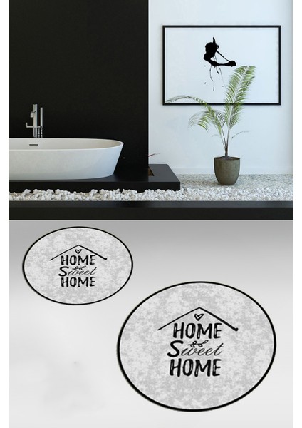Dijital Baskılı Yıkanabilir Home Sweet Yazılı Ikili Yuvarlak Banyo Halısı Paspas, Klozet-14-Gri, indirimleri